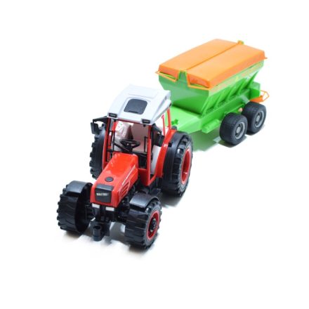 Játék traktor élethű trágyázó vontatmánnyal