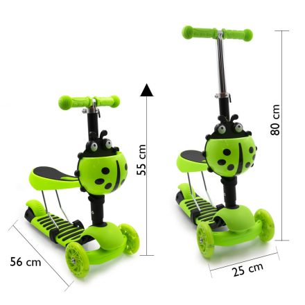 Katicás roller ülőkével 2 IN 1, zöld