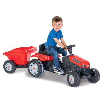 Óriás traktor, pedálos és vezethető / piros