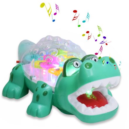 Guruló krokodil játék színes fogaskerekes belsővel