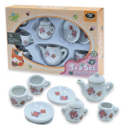 Teás készlet gyerekeknek, 2 csészével, pillangó mintával