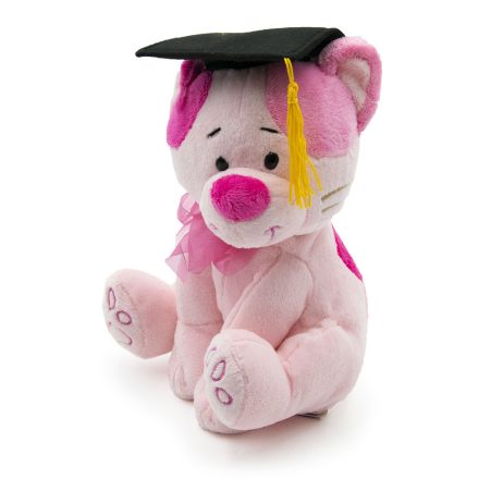 Diplomaosztós plüss macska, rózsaszín - 20 cm