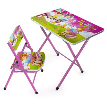 Mintás kisasztal és szék gyerekeknek – rózsaszín