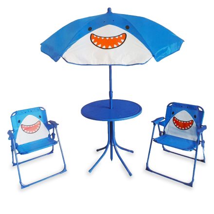 Cápás kerti gyerekbútor szett - piknik asztal, székekkel, napernyővel