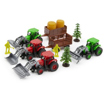 Játék traktor szett, farmos munkagépek és kiegészítők