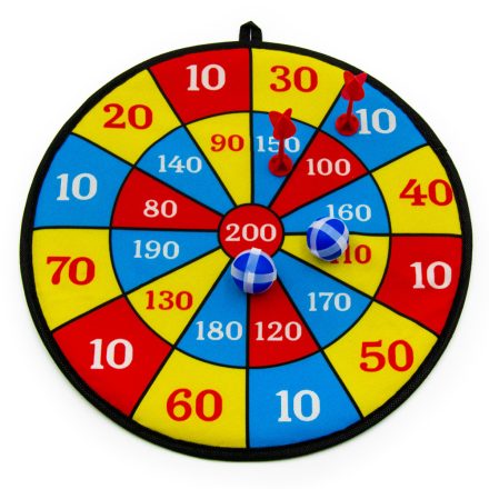 Egyoldalas darts tábla, öntapadós labdákkal és nyilakkal
