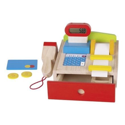 Goki játék pénztárgép gyerekeknek fából / számológéppel és szkennerrel